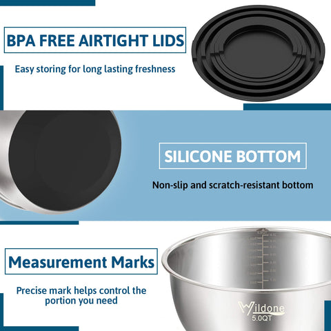 Wildone bowls have non-slip silicone bottoms to prevent slips
