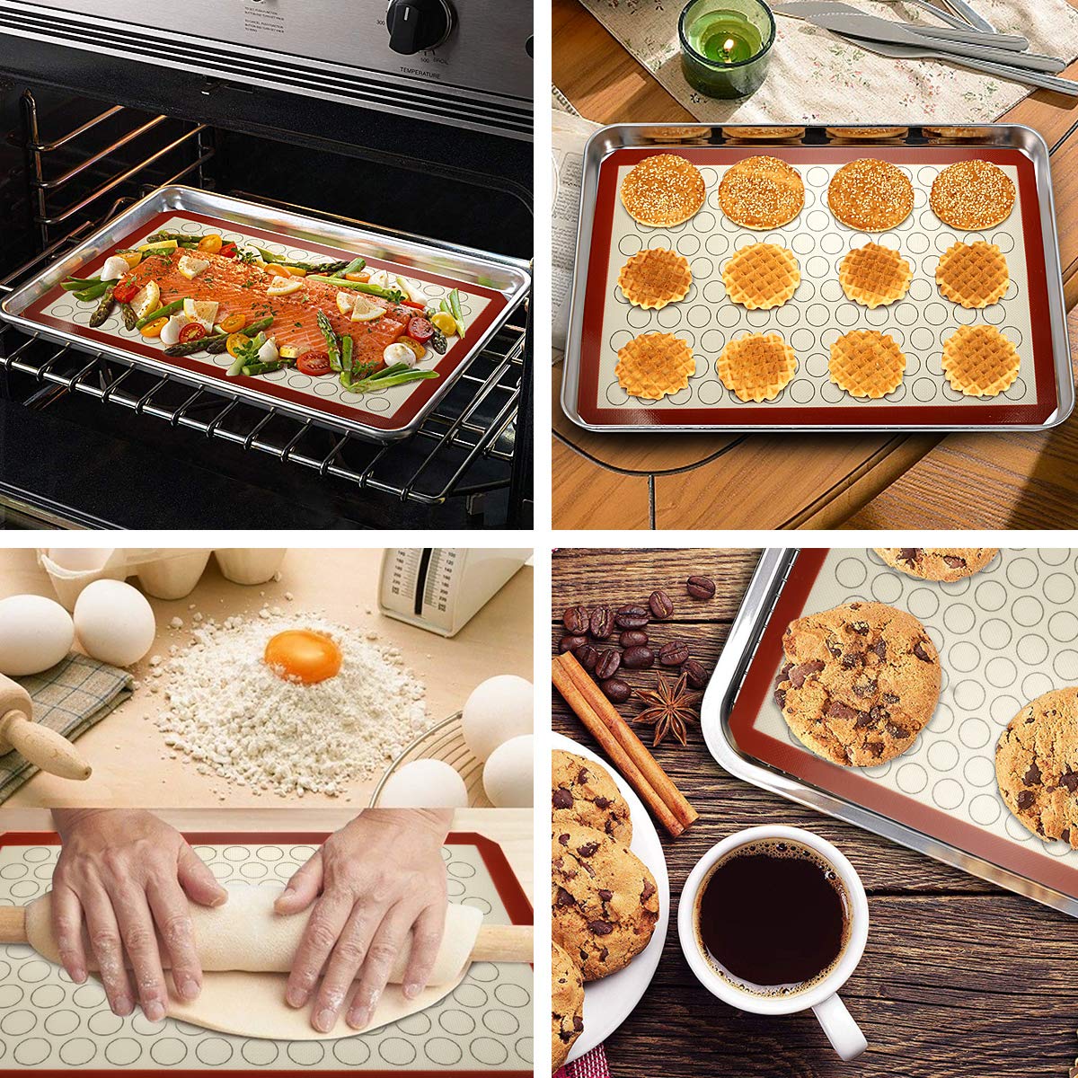 Wildone silicone mat set provides non-stick surface for healthier baking with less oil.