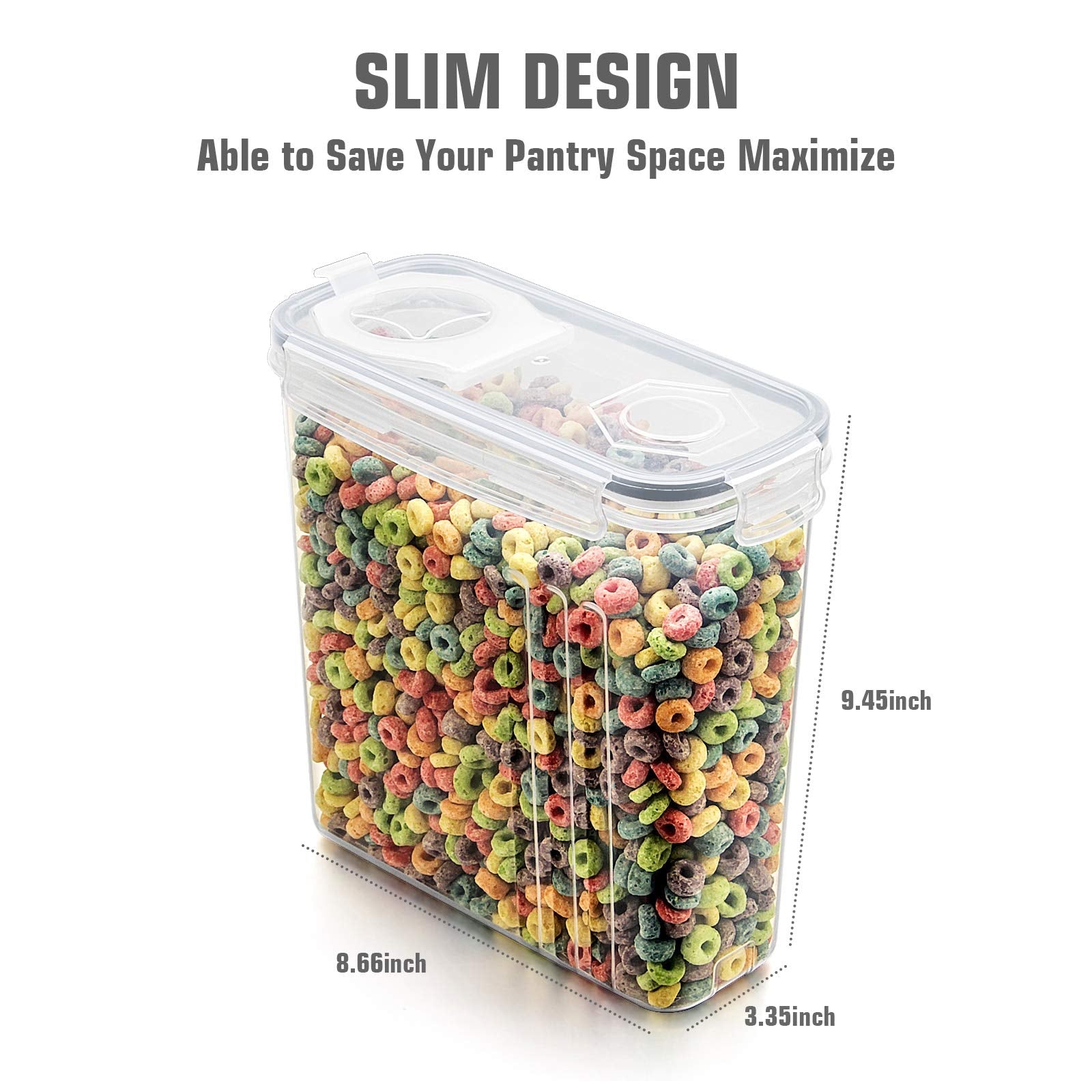 Wildone slim pantry containers save space in cupboards.