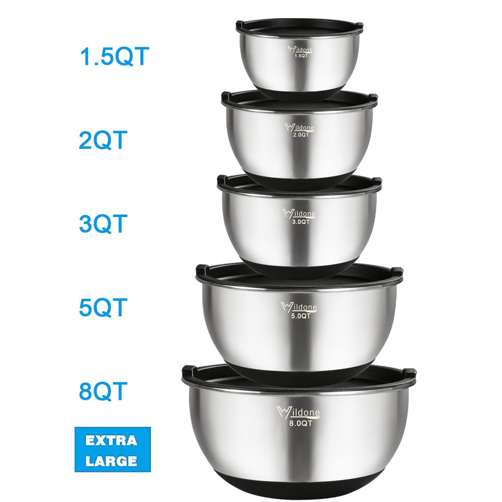 Wildone stainless steel bowls nest neatly for compact kitchen storage