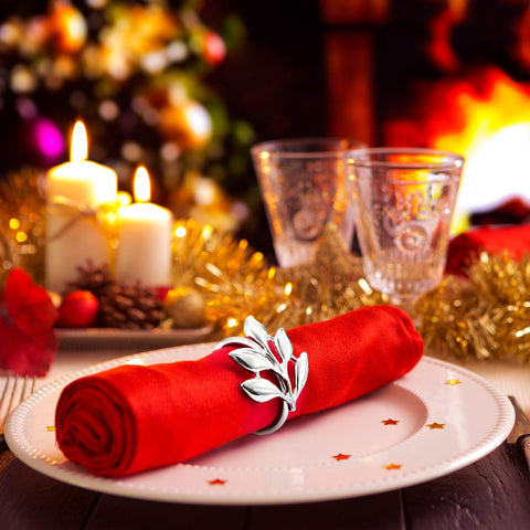 Willbond Christmas Thanksgiving napkin rings in silver elevate holiday dining.