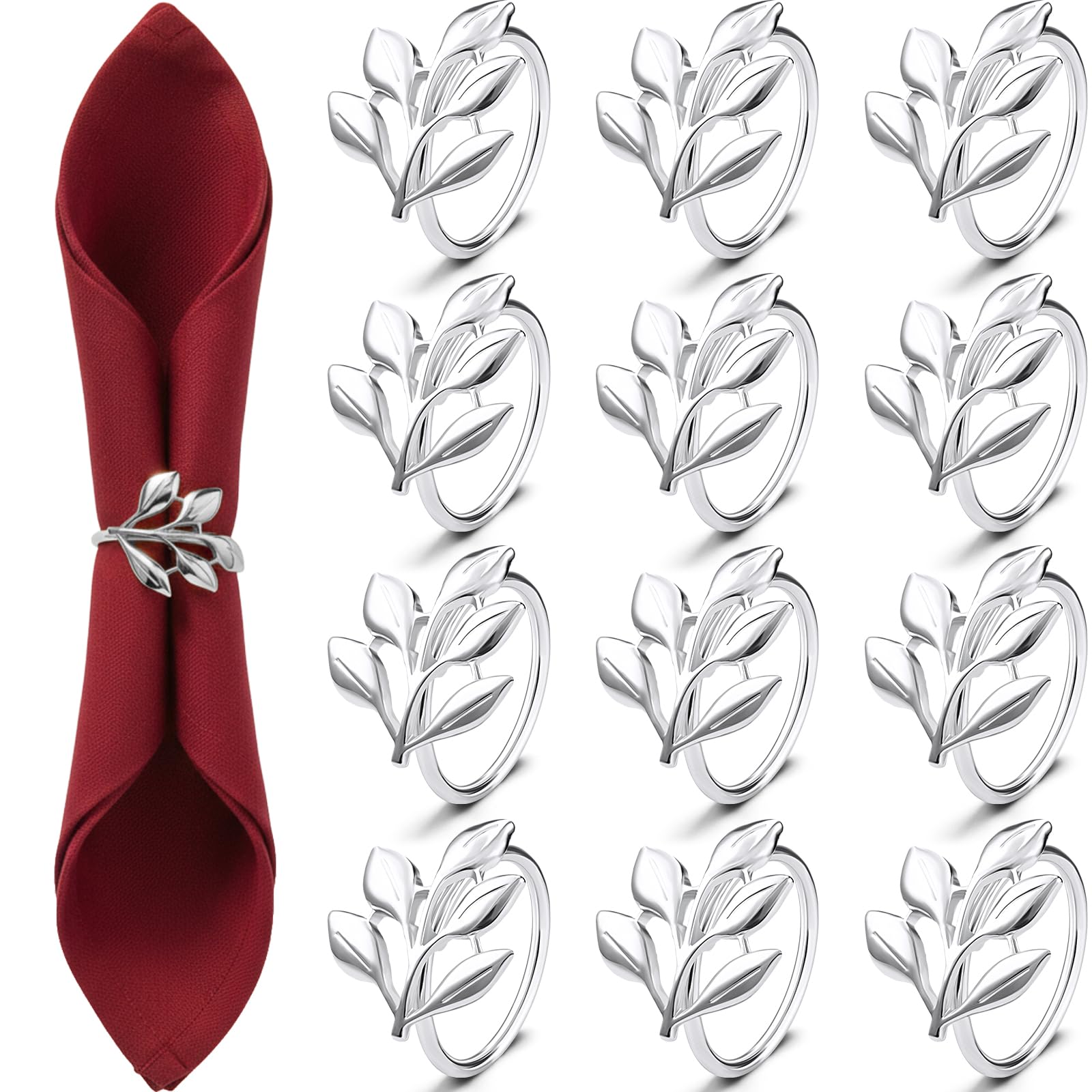 Willbond leaf napkin rings in silver for a festive fall tablescape.
