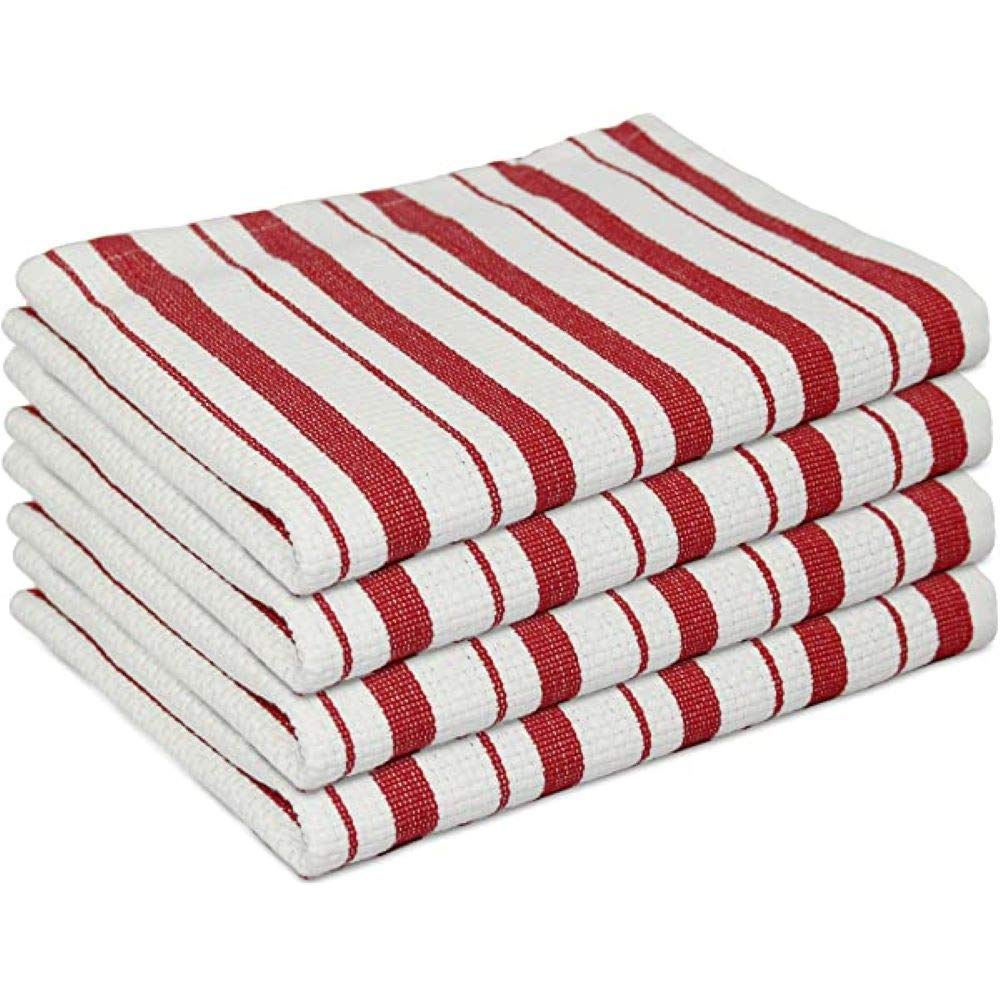 Williams-Sonoma classic striped dishcloths in claret red, absorbent basketweave cotton.