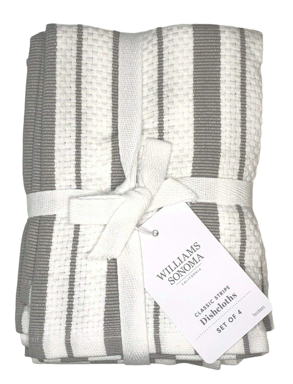 Williams-Sonoma dishcloths in drizzle grey basketweave close-up showing absorbent Turkish cotton.