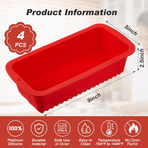 Willinglong red silicone loaf pan 9x5 inches shown with measurement guide.