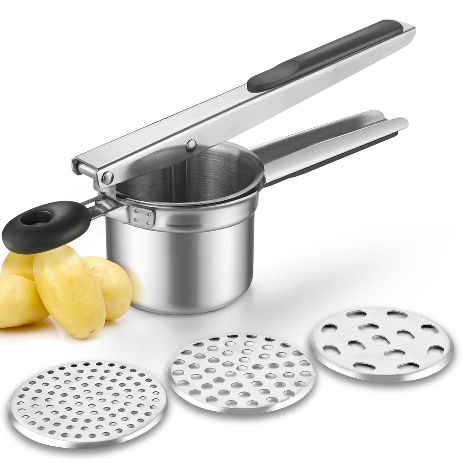 Willizter potato ricer with ergonomic handle over a bowl for fluffy mash.