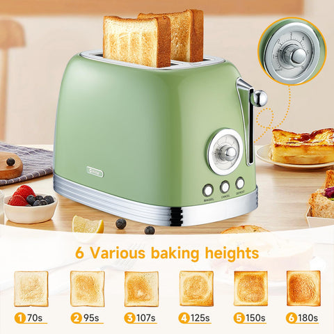 Wiltal Green Retro Toaster BPA-free stainless steel for safe daily use.