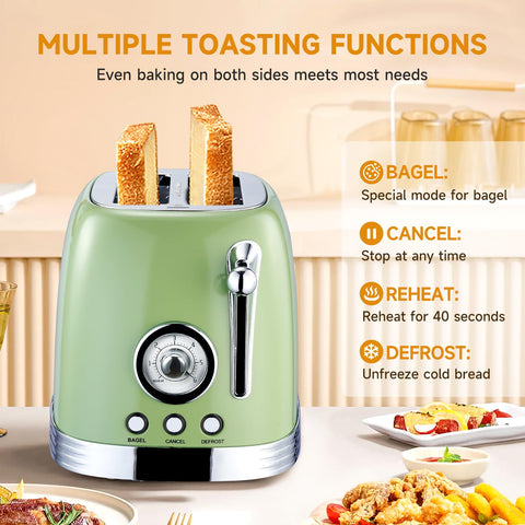 Wiltal Green Retro Toaster with stainless lid for a sleek, durable look.