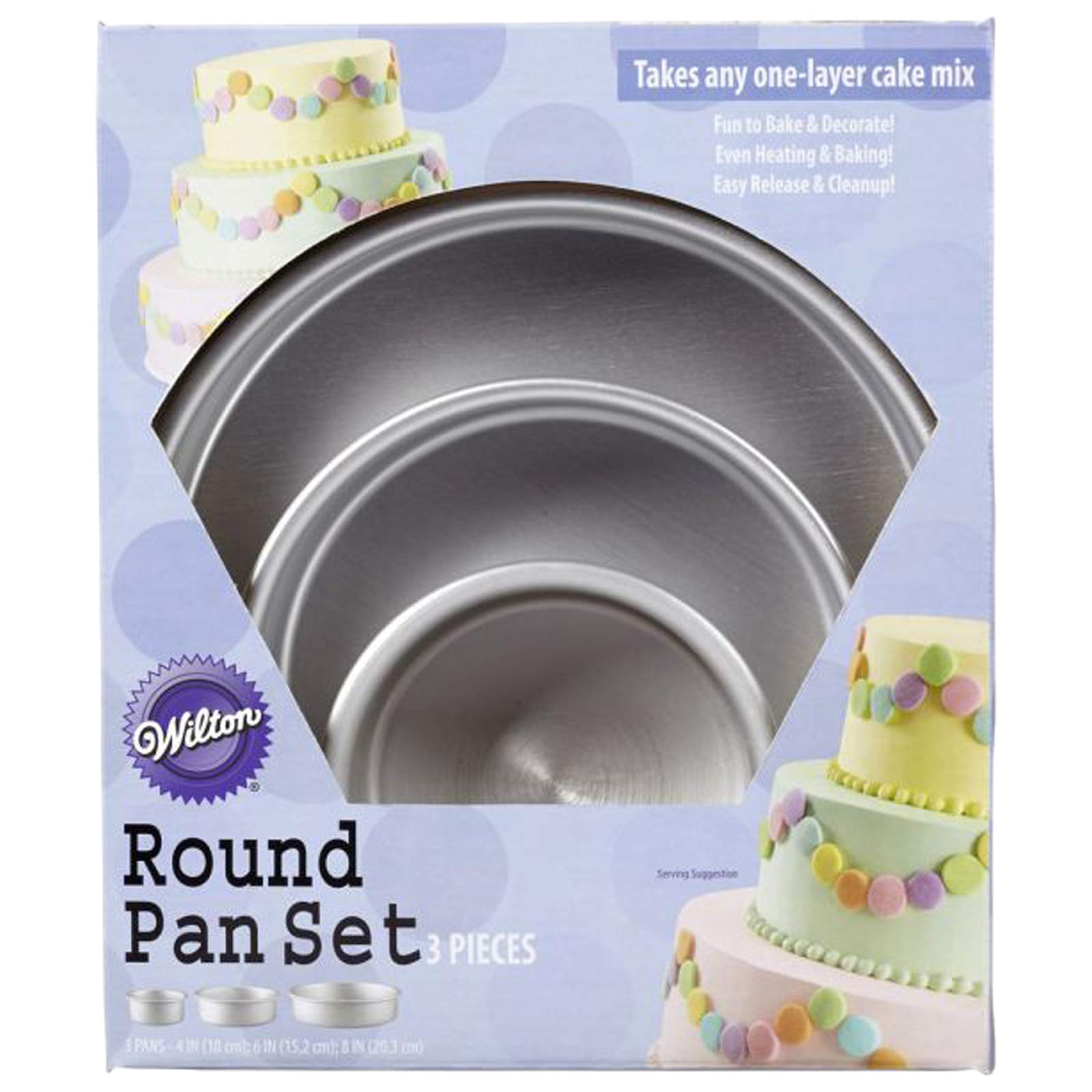 Wilton 3-piece cake pan set enables tiered cakes from a single mix