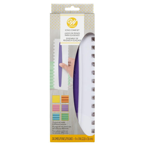 Wilton Comb Icing Smoother 3-piece set for textured buttercream designs.