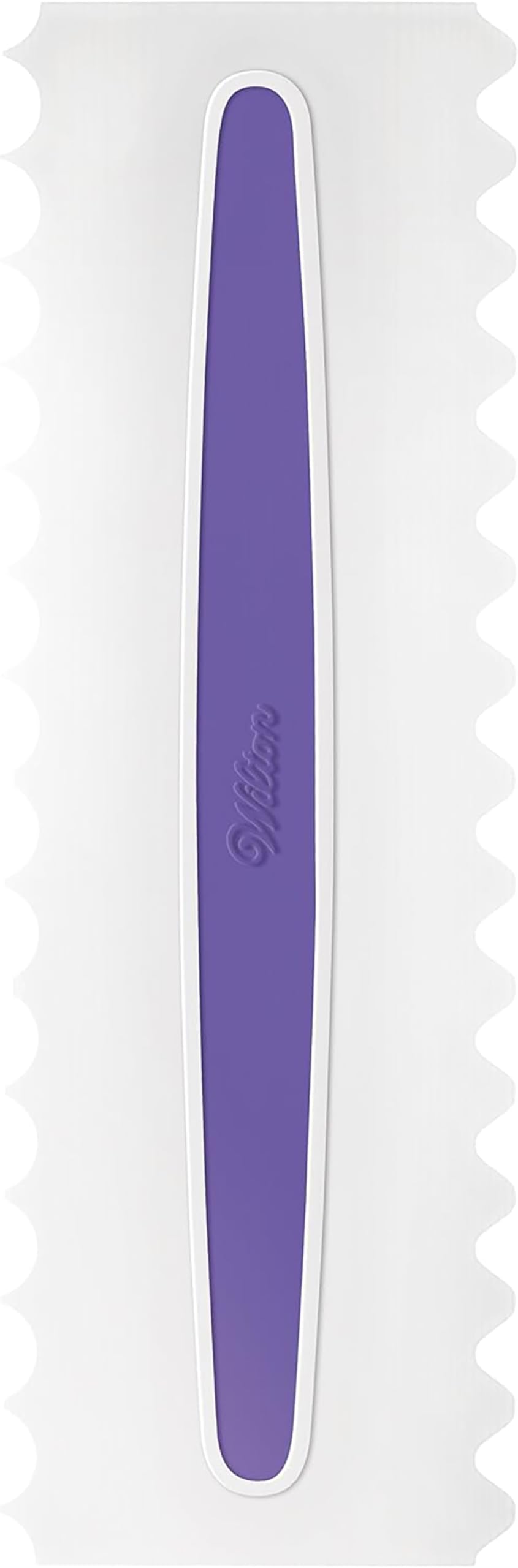 Wilton Comb Icing Smoother white and purple colors add a decorative touch.