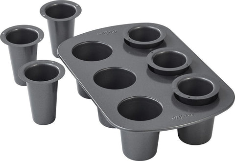 Wilton cookie shot glass pan 6 cavities for playful dessert cups.
