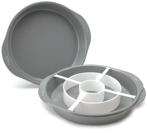 Wilton divider ring inside pan demonstrates checkerboard pattern setup.