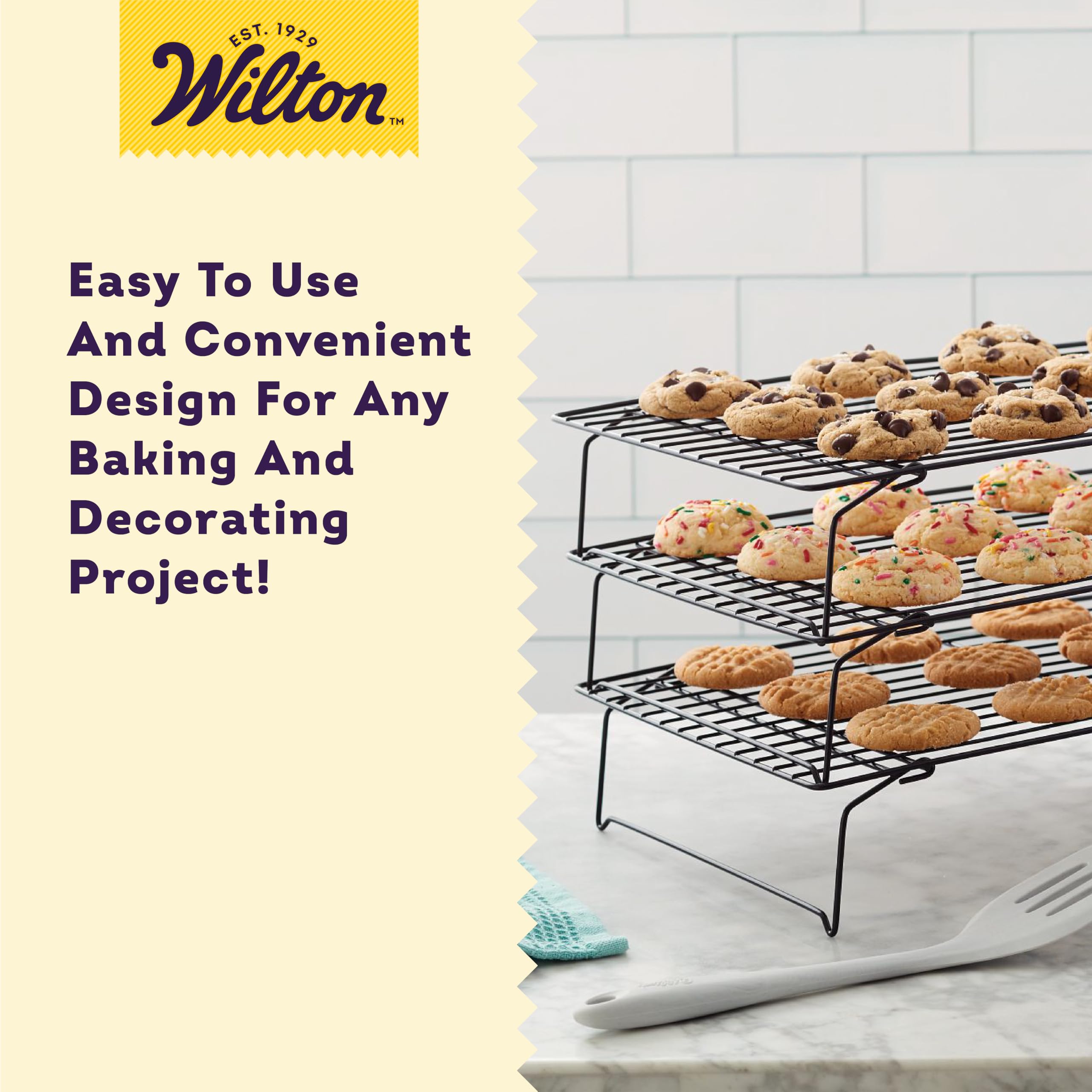 Wilton Excelle Elite 3-Tier Cooling Rack features a nonstick surface for quick cleanup.