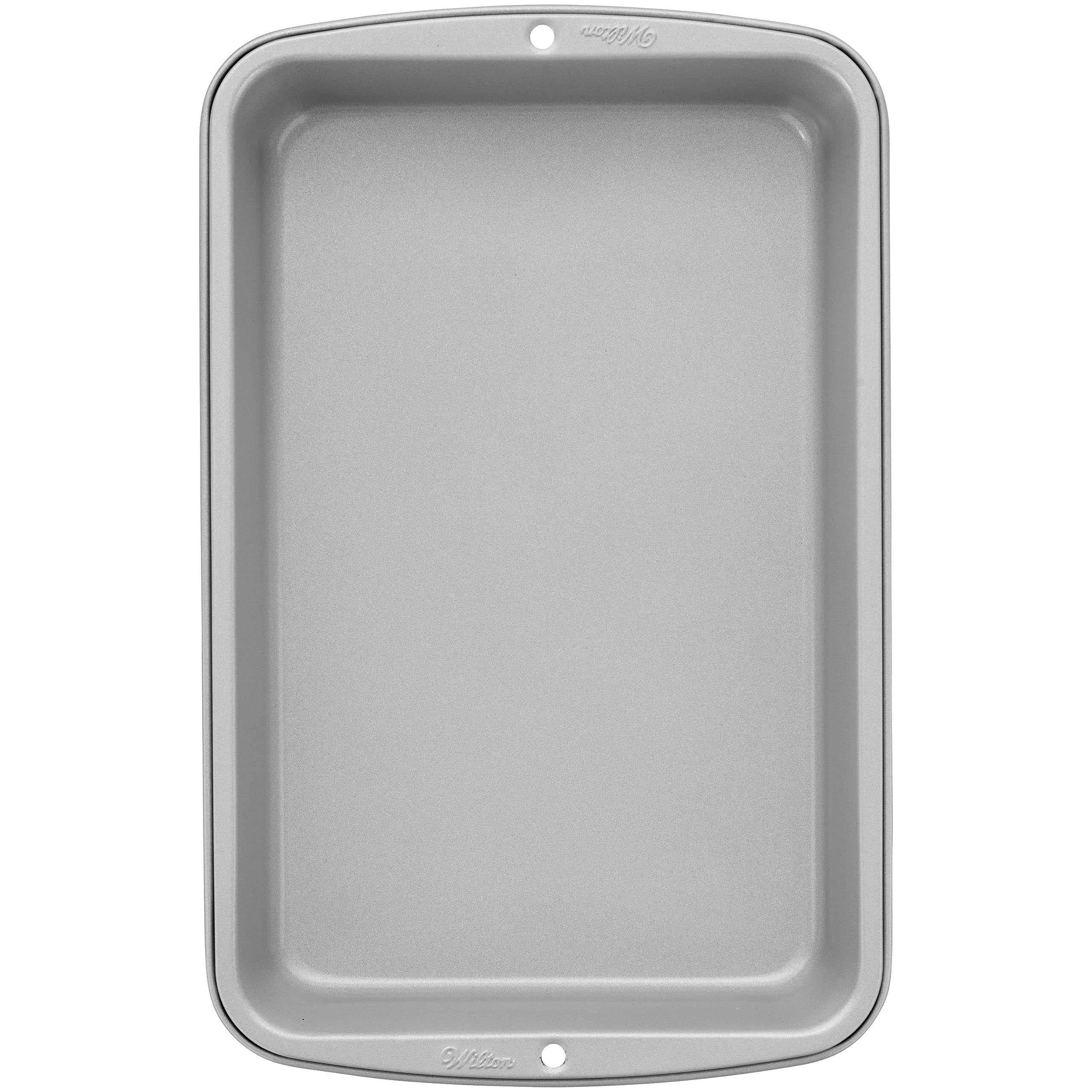 Close-up of durable steel bakeware from Wilton for consistent heat.