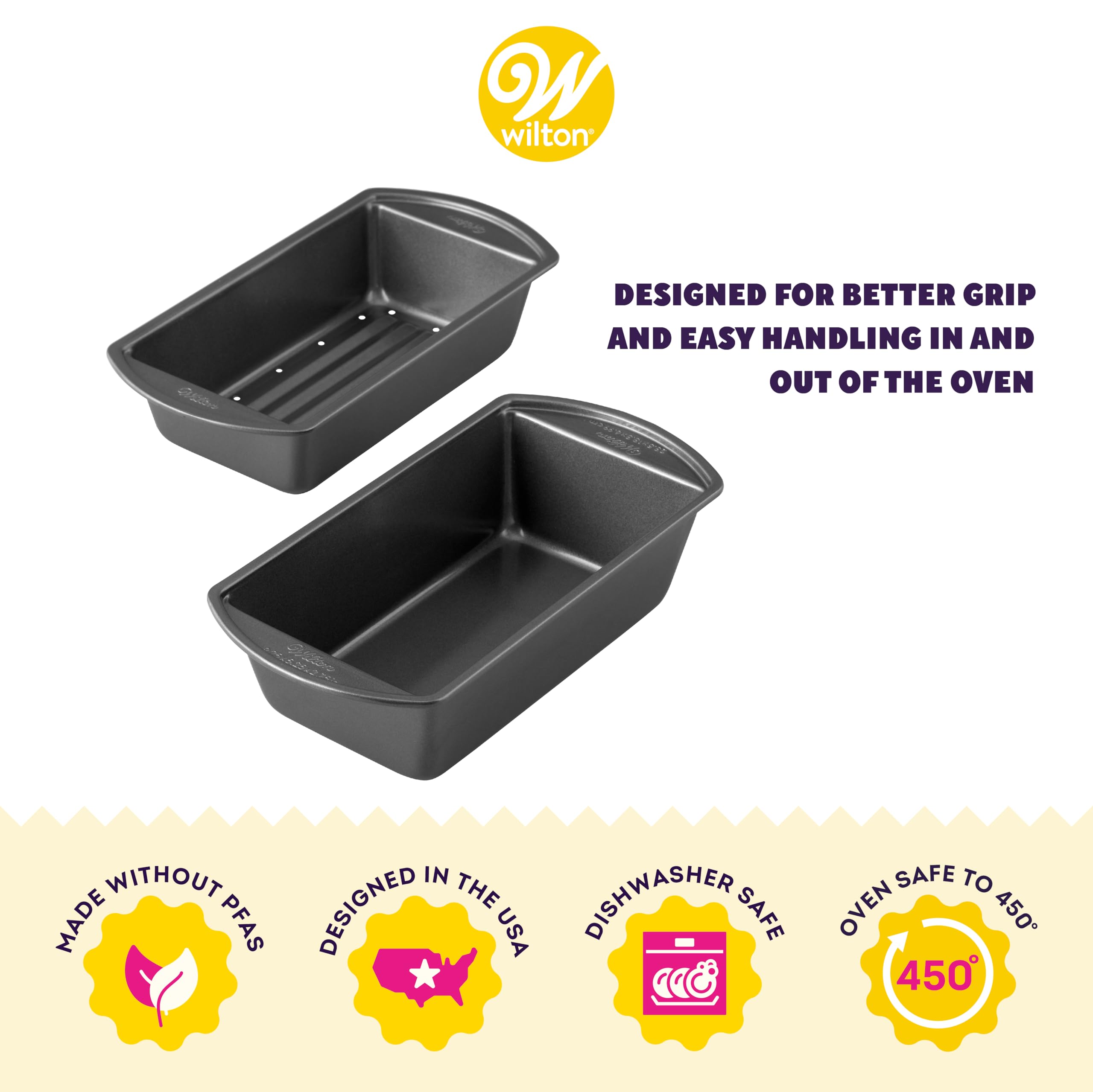 Wilton Perfect Results meatloaf pan with nonstick coating for easy release and cleanup.