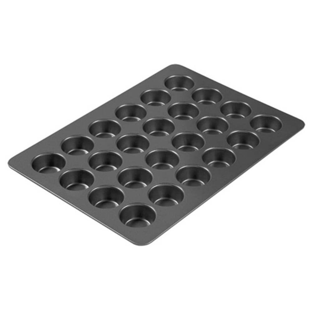 Wilton Perfect Results Mega Muffin Pan enables easy 24-cup baking with quick-release non-stick coating.