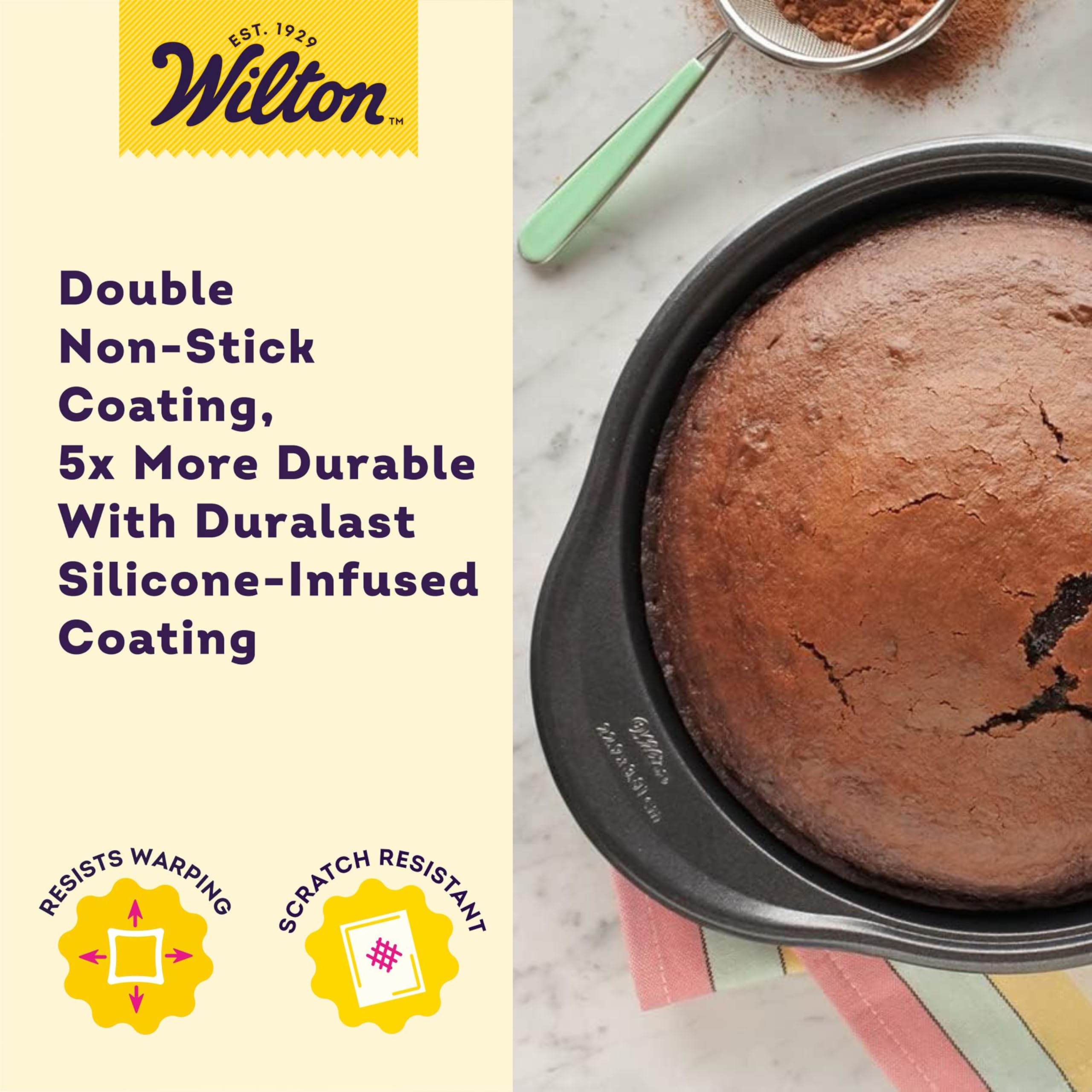 Wilton platinum duralast-silicon-infused coating provides durable non-stick performance for repeat baking.