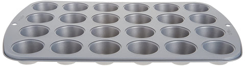 Wilton Recipe Right mini muffin pan embossed handles aid quick reference during bake