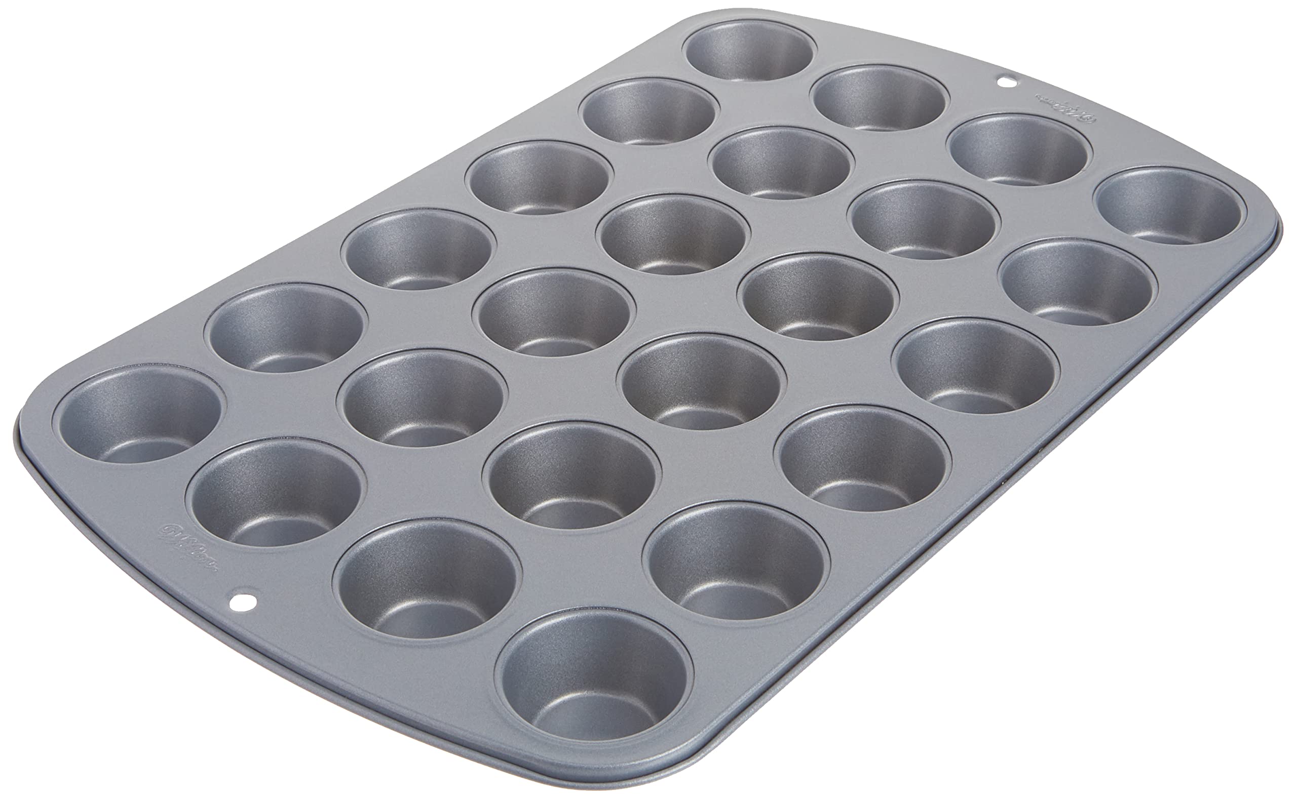 Wilton Recipe Right 24-Cup Mini Muffin Pan top view highlights even heating for uniform browning