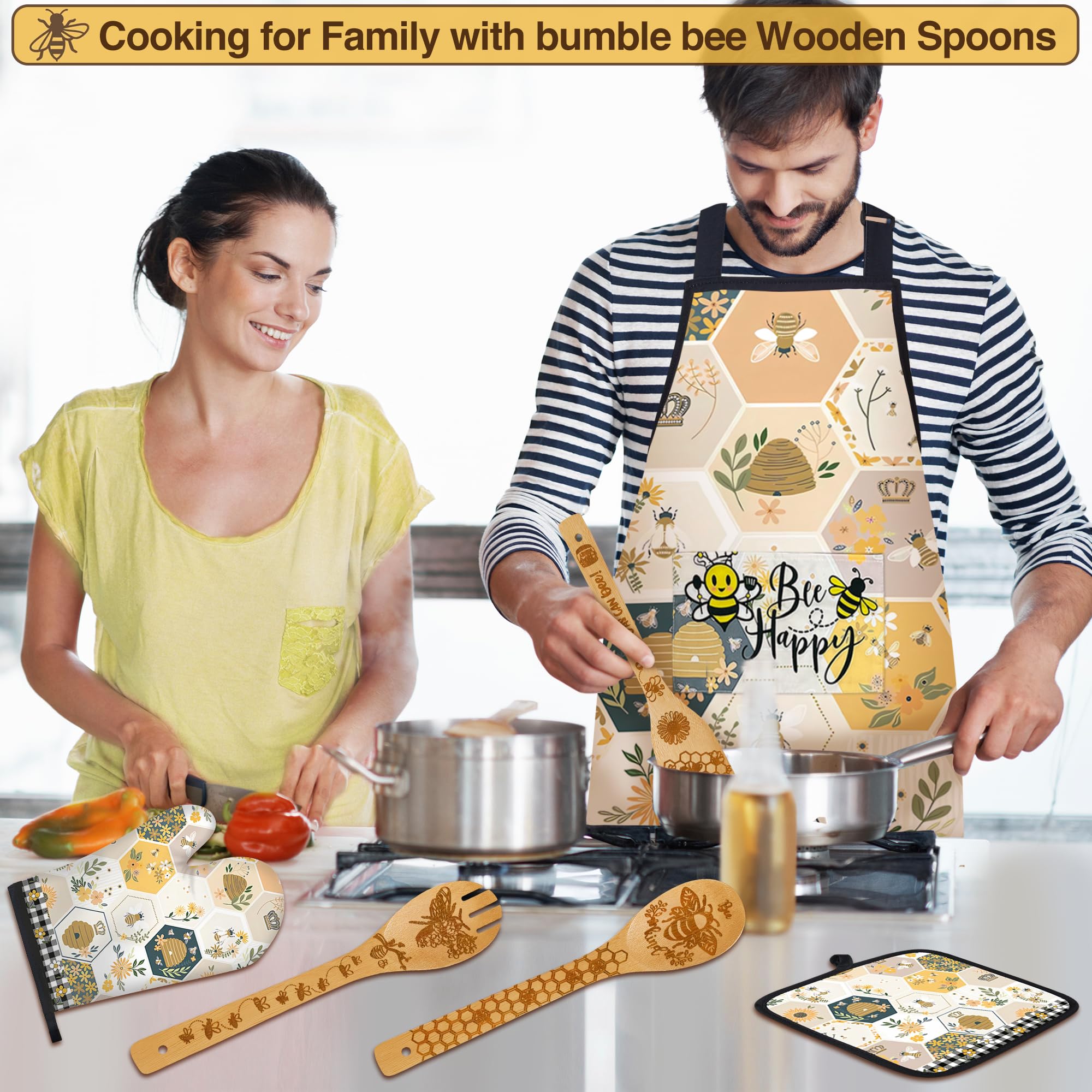 Wimabuden Bee Gift apron with Bee Happy motif for stylish kitchen prep