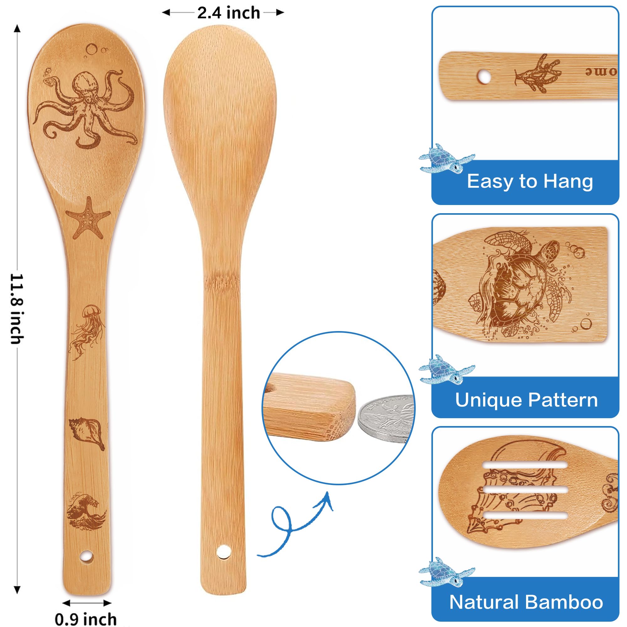 Wimabuden sea turtle pattern bamboo spoon adds cooking and coastal decor
