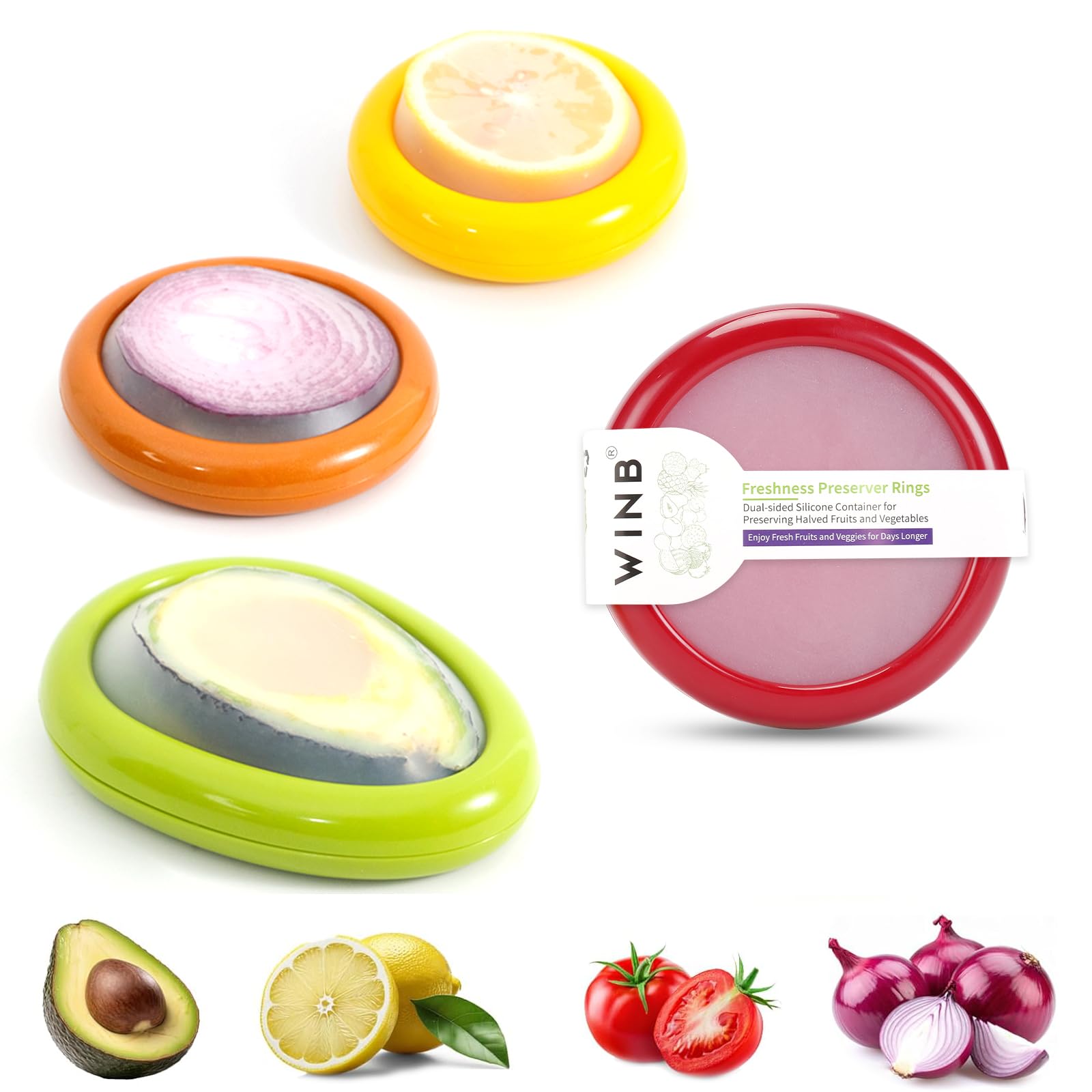 Winb avocado keeper with open lid shows easy access to halved fruit.