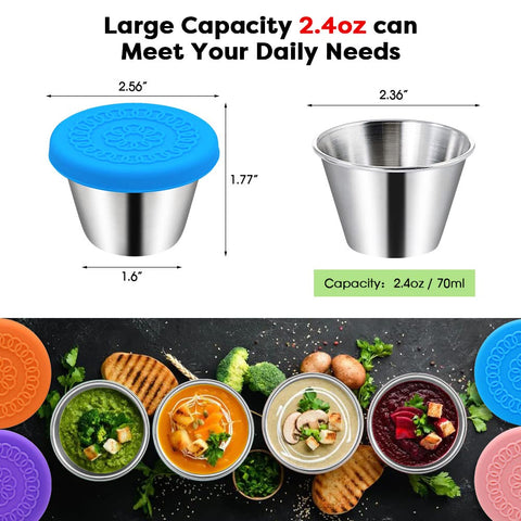 Winceed stainless steel 70ml condiment cups keep sauces fresh and portable
