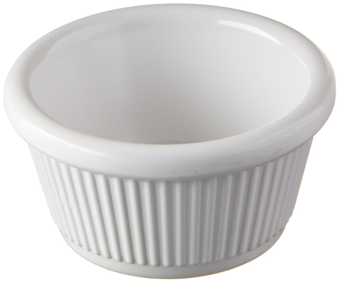 Winco 2oz fluted white ramekins for precise sauce portions