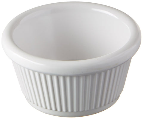 Winco 2oz fluted white ramekins for precise sauce portions
