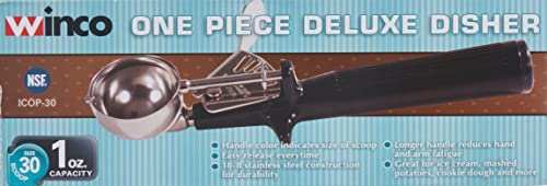 Black handle ergonomic grip on Winco ICOP-30 disher closeup