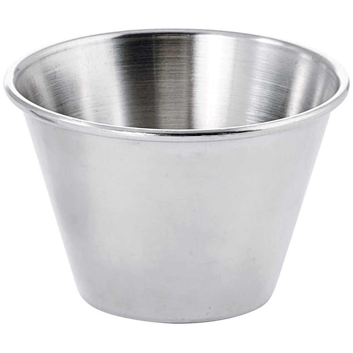 Winco SCP-40 round stainless steel ramekin for sauces and dips, durable and rust-resistant.