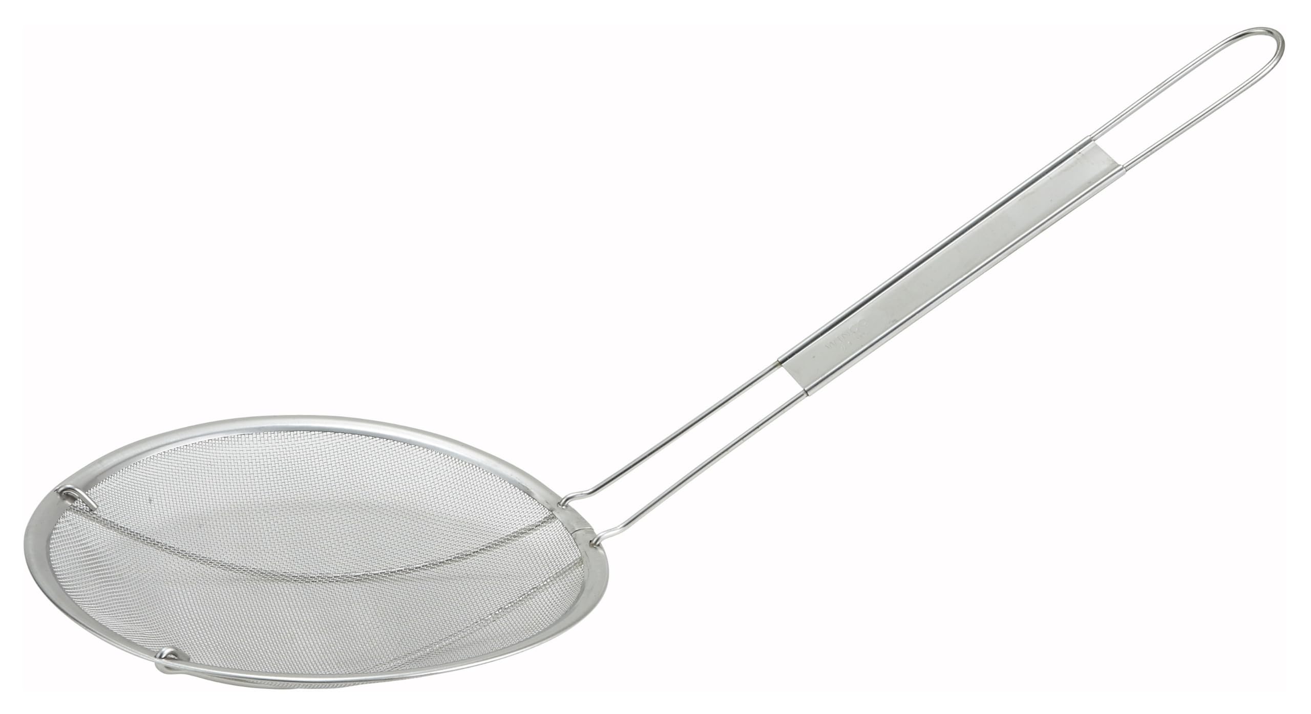 Winco stainless steel strainer, 6-inch diameter, fine mesh for precise sifting.