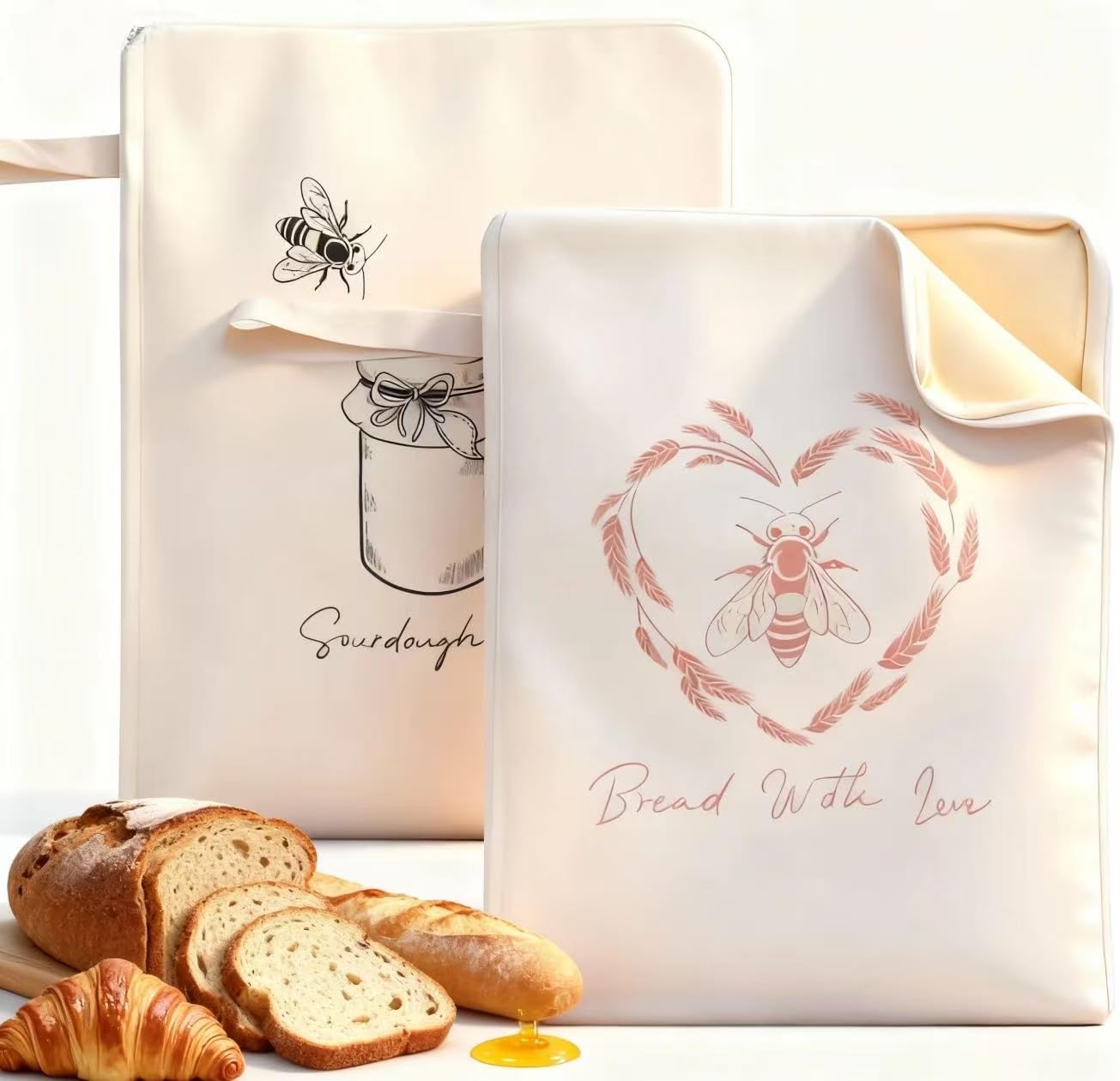 WiNDANCE bread bag open, beeswax lining visible, breathable fabric preserves crust and crumb texture.