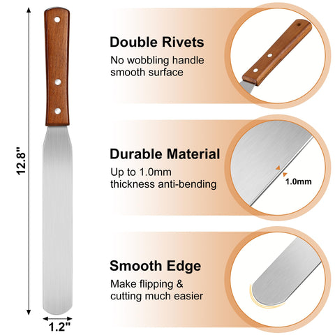 WINDESK wood handle offset spatula 12 inch for precise crepe spreading