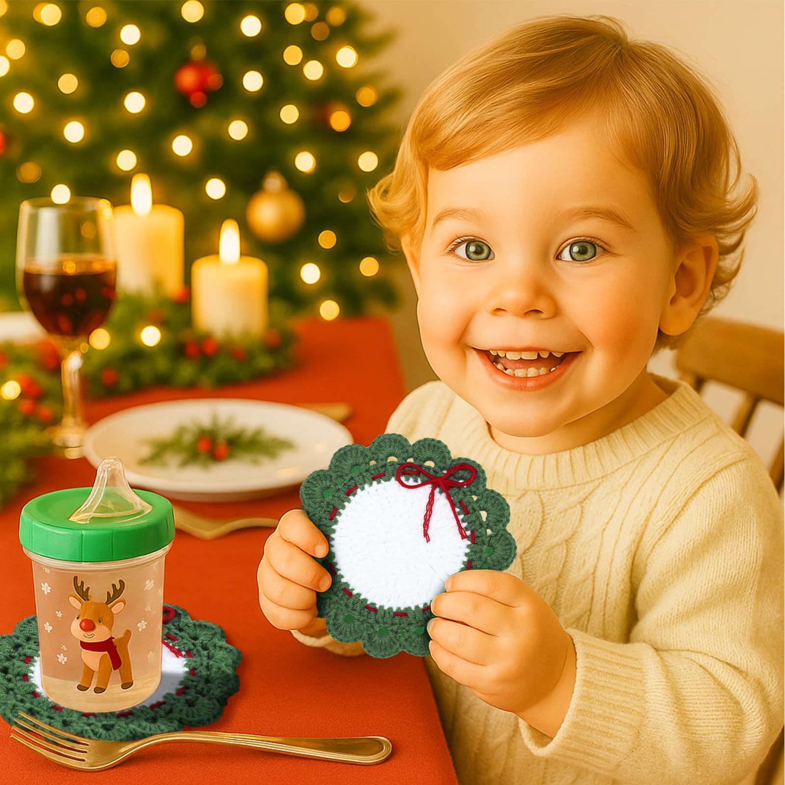 Windkream dining table decor with wreath coasters for festive ambiance