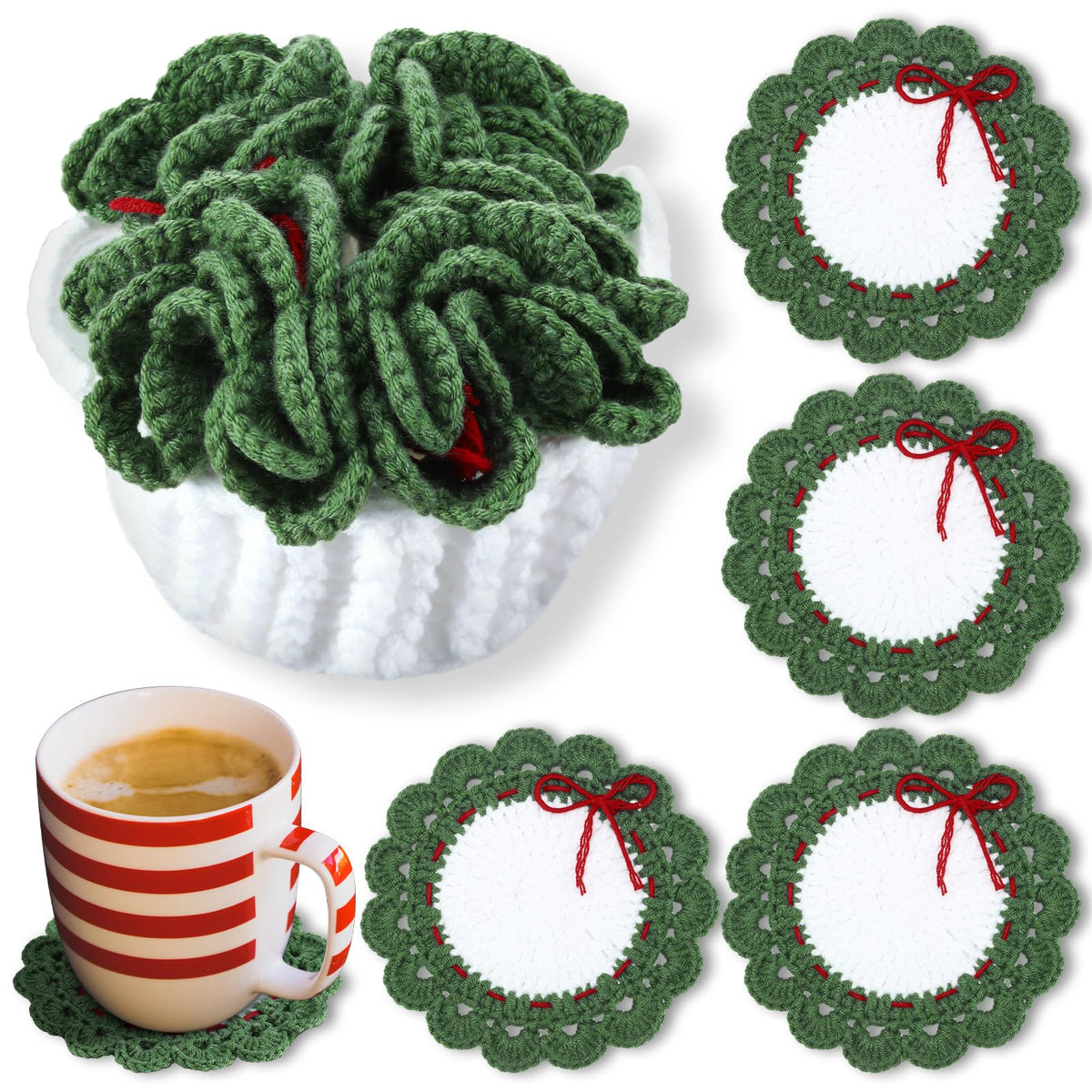 Windkream wreath coaster set on display protects surfaces with seasonal charm