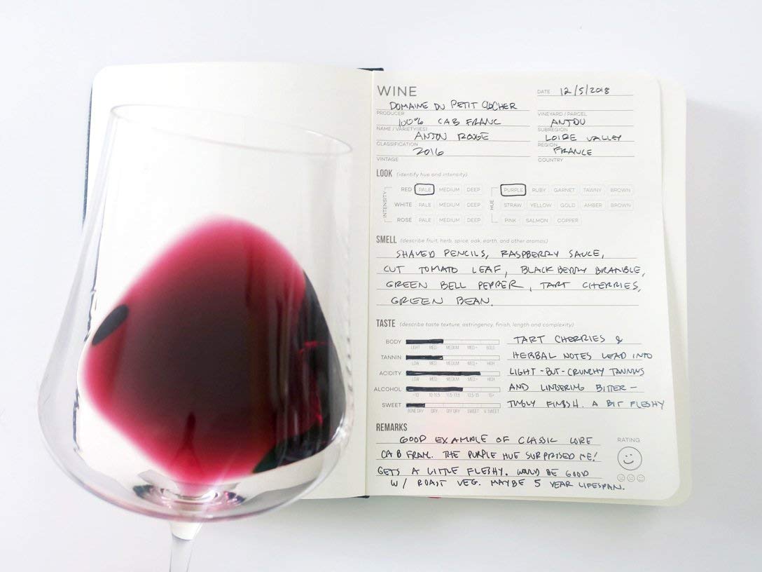 Inside pages of the Wine Folly journal for recording aromas and flavors