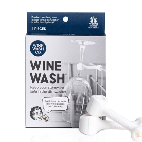 Wine Wash clip-stemware-attachment stabilizes delicate glasses during dishwashing.