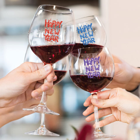 Wine Wear clear vinyl static cling markers for glasses, easy to apply and reposition.