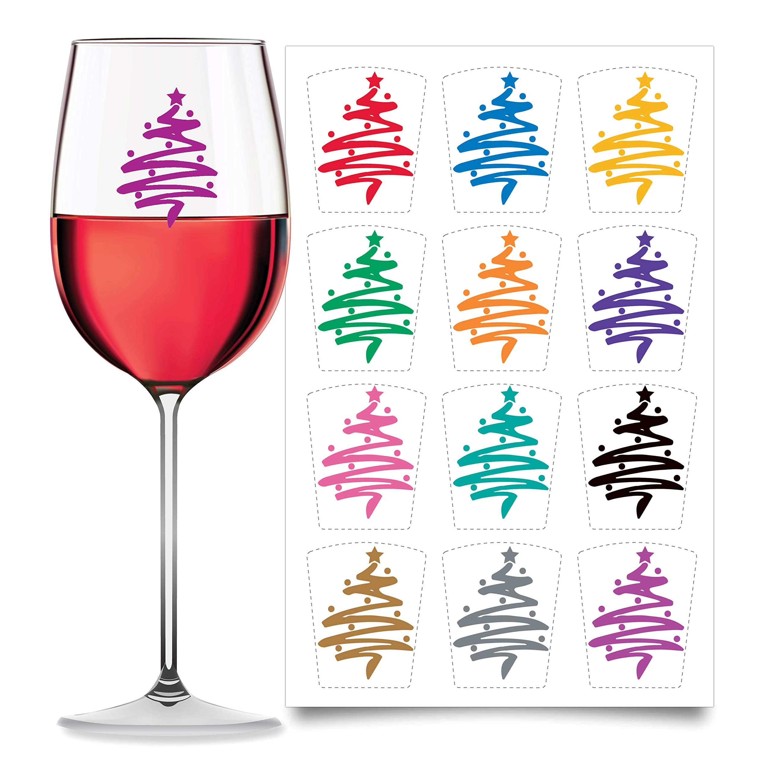 Wine Wear drink markers 12pc sheet for festive glass labeling and reuse.