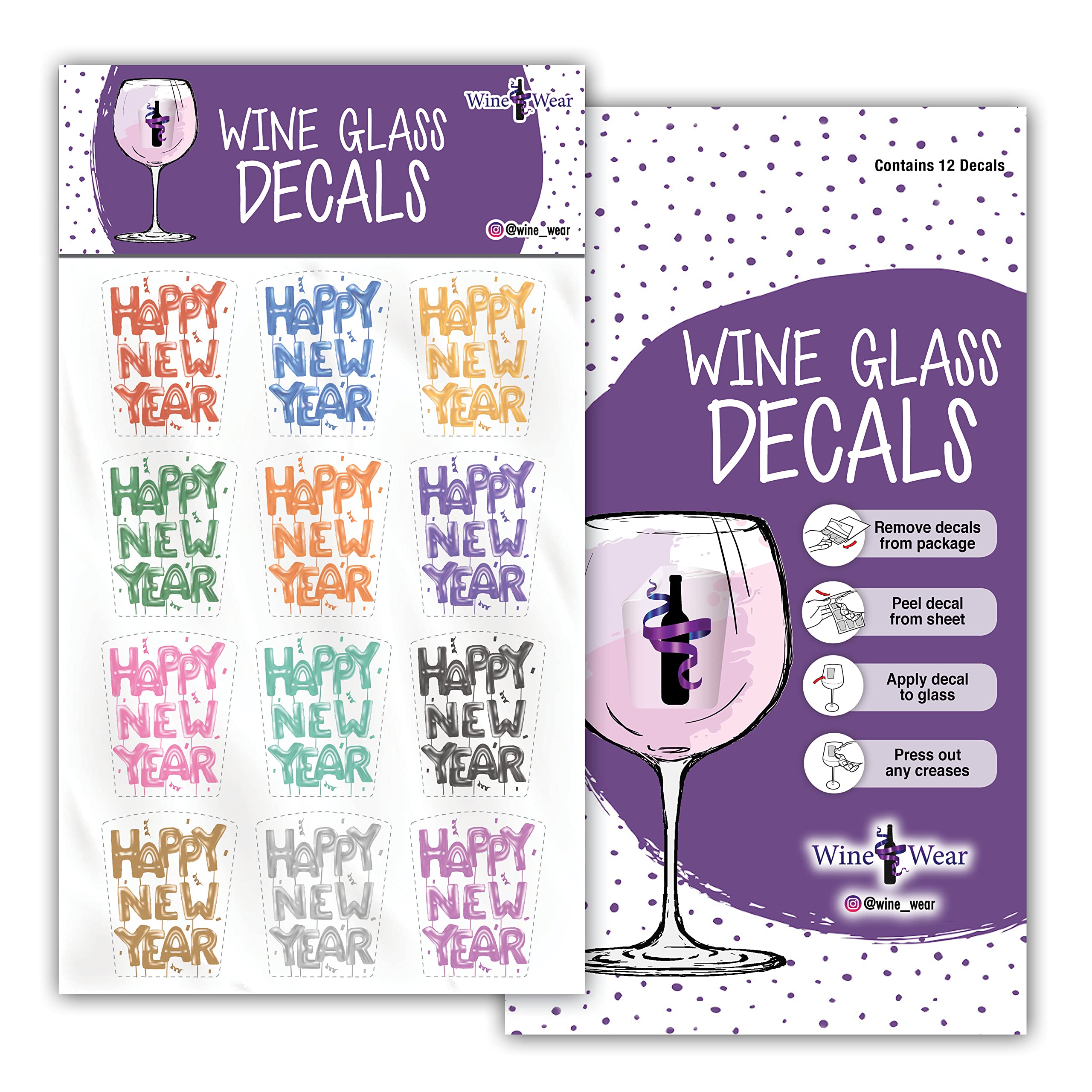 Wine Wear reusable glass decals help guests keep track of drinks during gatherings.