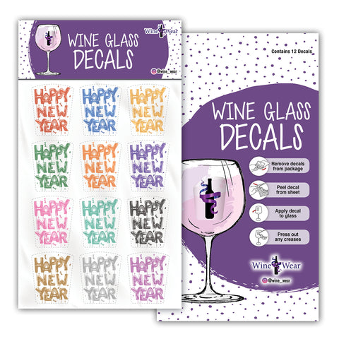 Wine Wear reusable glass decals help guests keep track of drinks during gatherings.