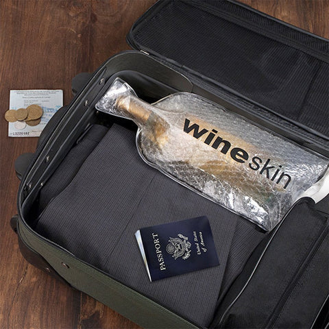 WineSkin interior with bubble-pack cushion for bottle protection.