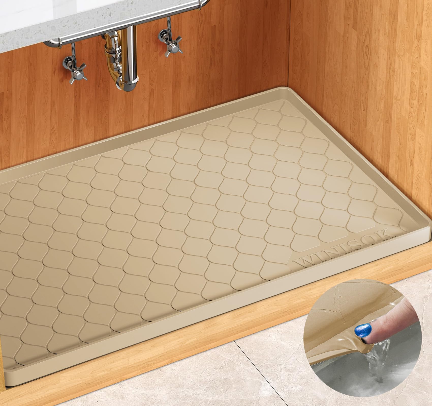 Winisok under-sink mat top view protects cabinets from leaks
