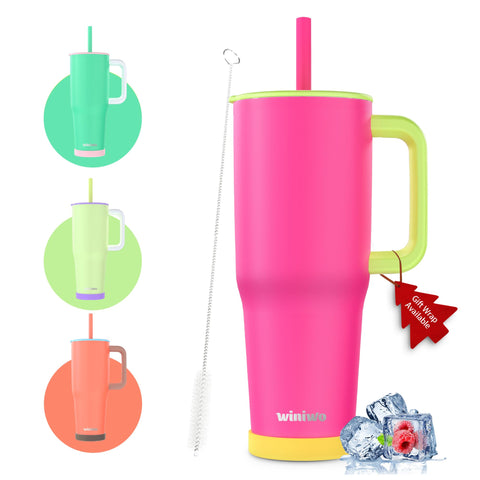 winiwo 40 oz tumbler with handle in ruby red keeps drinks cold on the go