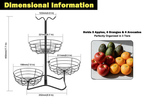 Winmien metal fruit basket top view showing stacked design and ample storage