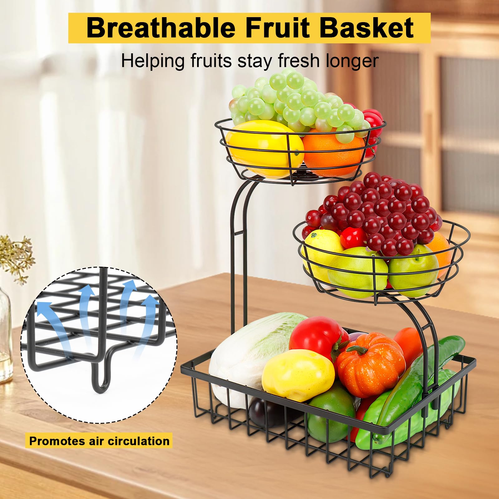 Winmien versatile storage works for fruits, bread, snacks, or pantry staples at home.