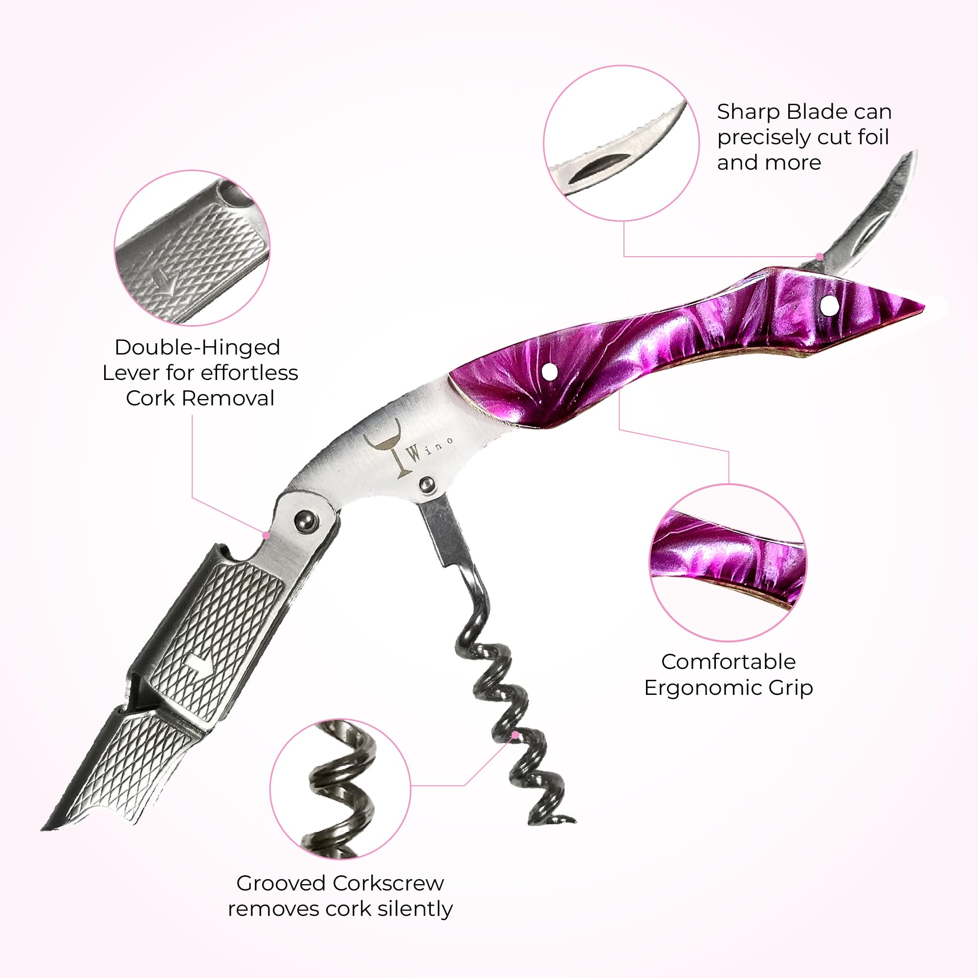 Wino Wine Key ergonomic handle close-up showing comfort and durability.