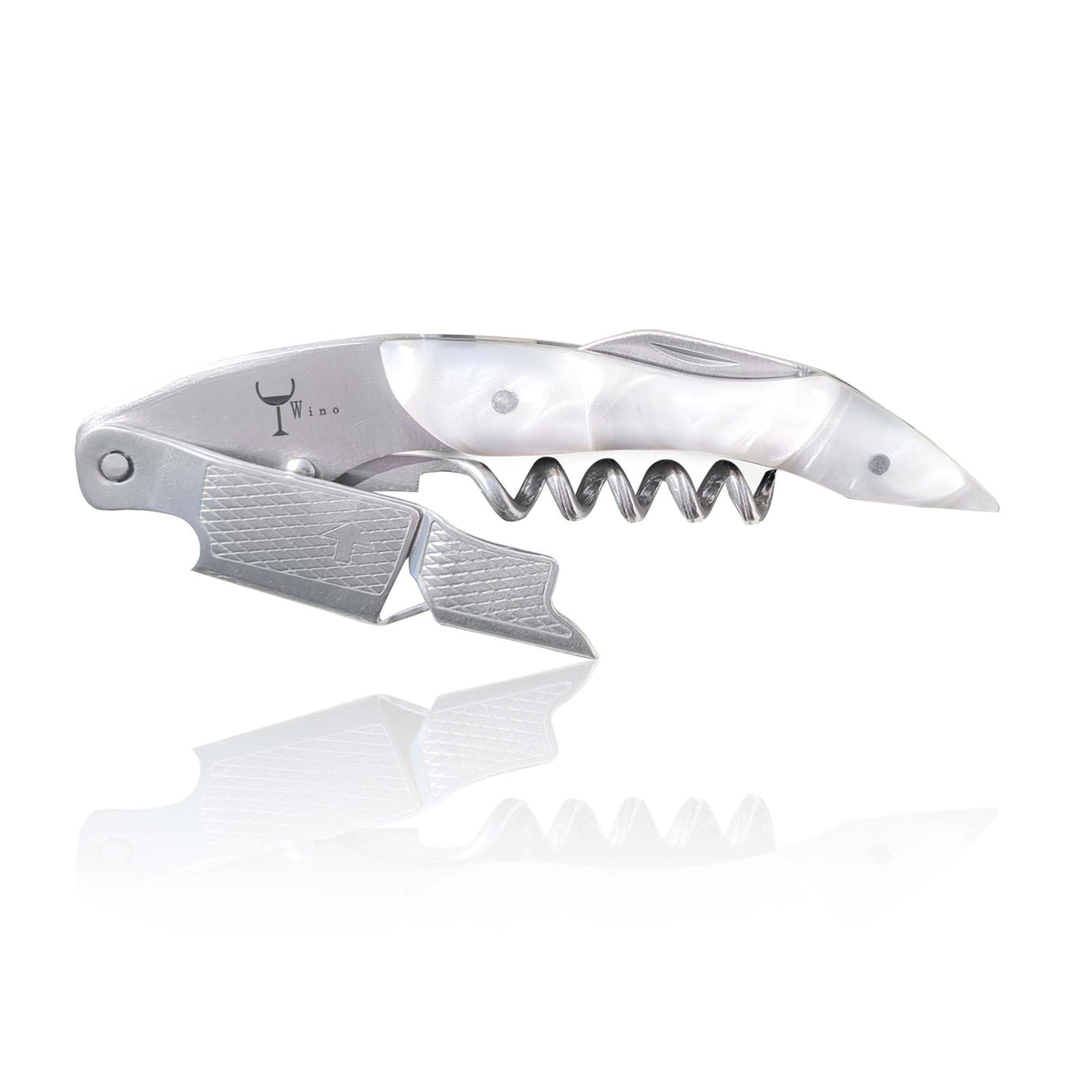 Wino Wine Key lever-action corkscrew in use for smooth cork removal.